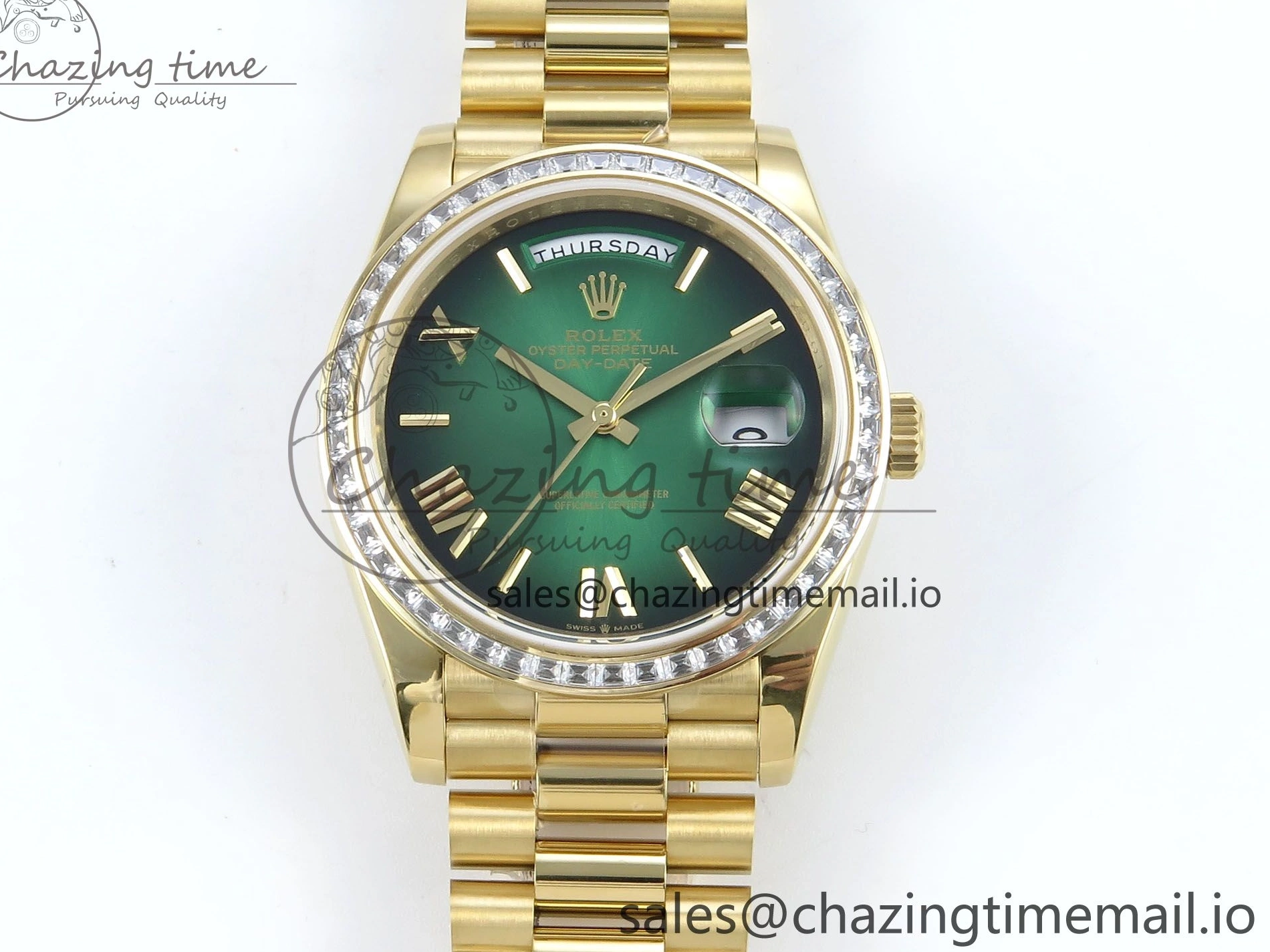 Bracelet Black 40 QF Diamonds Weight) Best YG on DayDate A2836 Dial V5 (Gain Bezel President Green Edition 1:1 0429